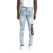 Smoke Rise Graphic Patched Fashion Jeans - Mizu Blue