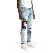 Smoke Rise Graphic Patched Fashion Jeans - Mizu Blue