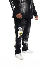Big and Tall Graphic Patched Fashion Jeans Dusty Black - Smoke Rise