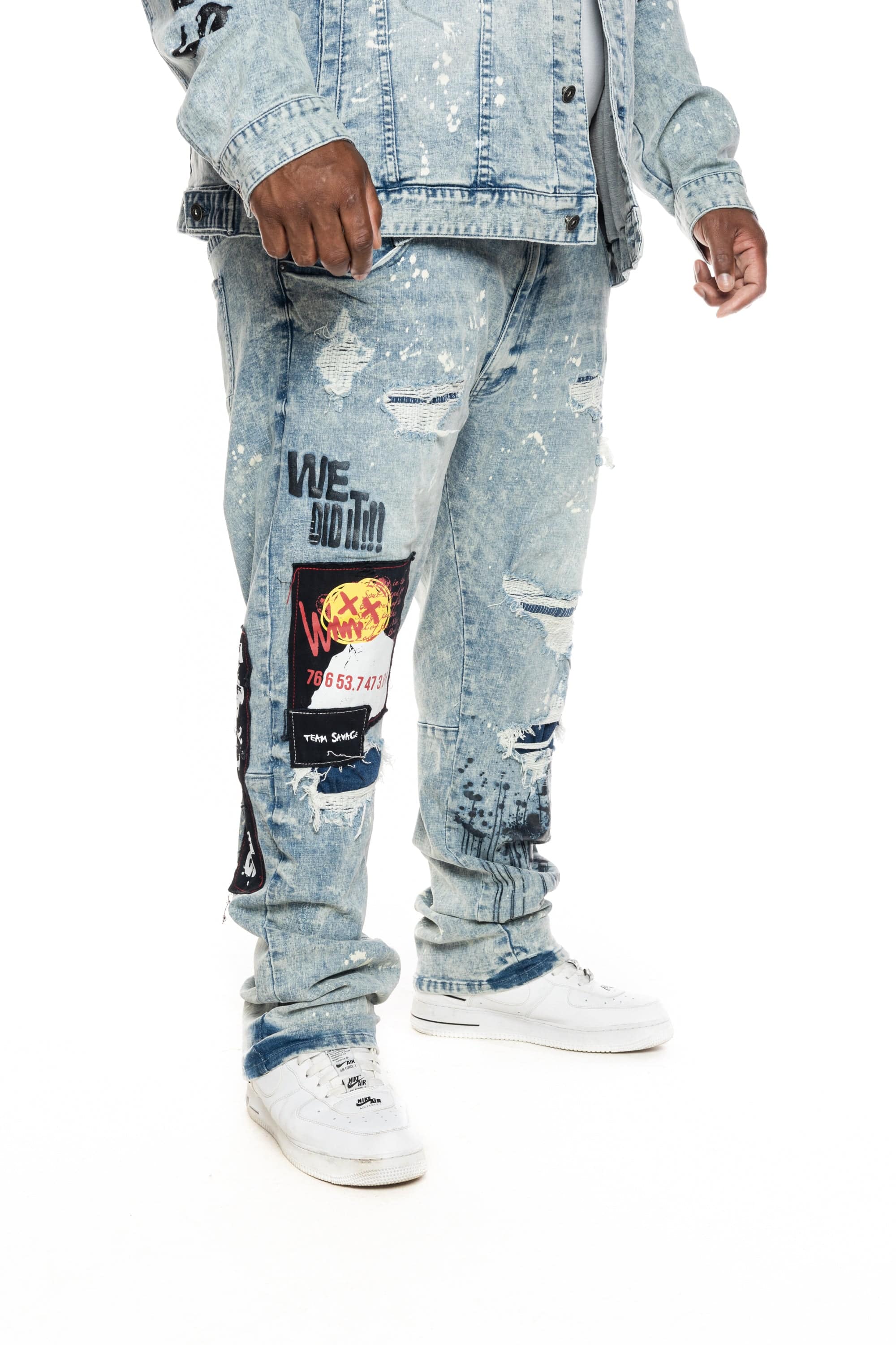 Big and Tall Graphic Patched Fashion Jeans
