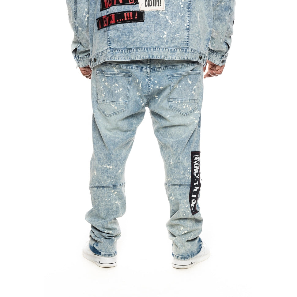 Smoke Rise Big and Tall Big and Tall Graphic Patched Fashion Jeans - Mizu Blue