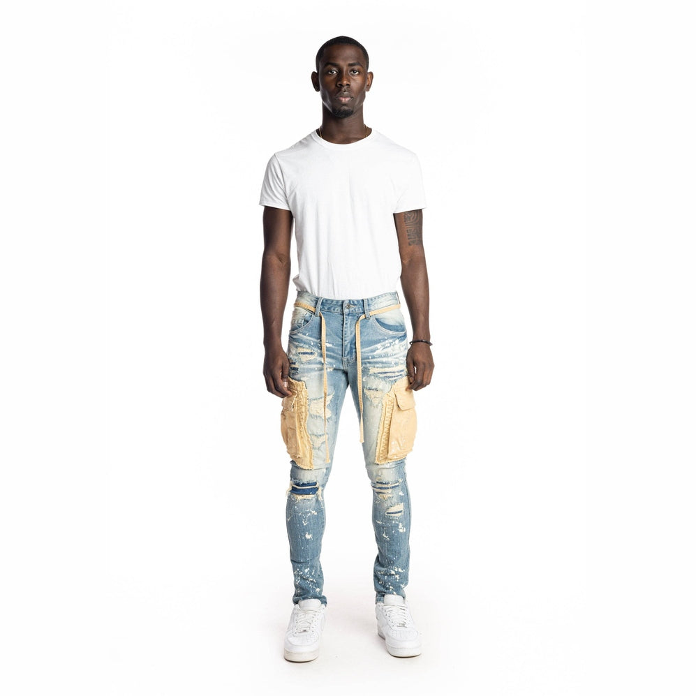 Belted Cargo Fashion Jeans - Brighton Blue