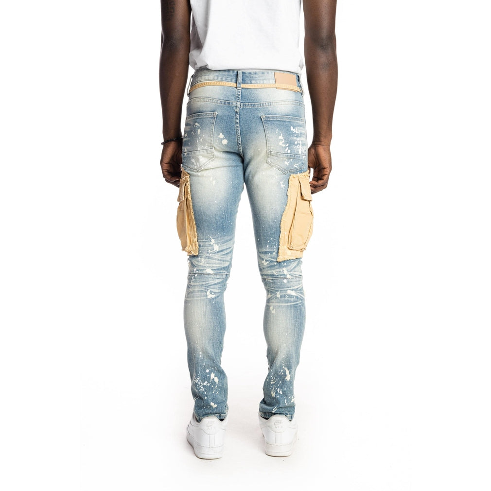 Smoke Rise Belted Cargo Fashion Jeans - Brighton Blue