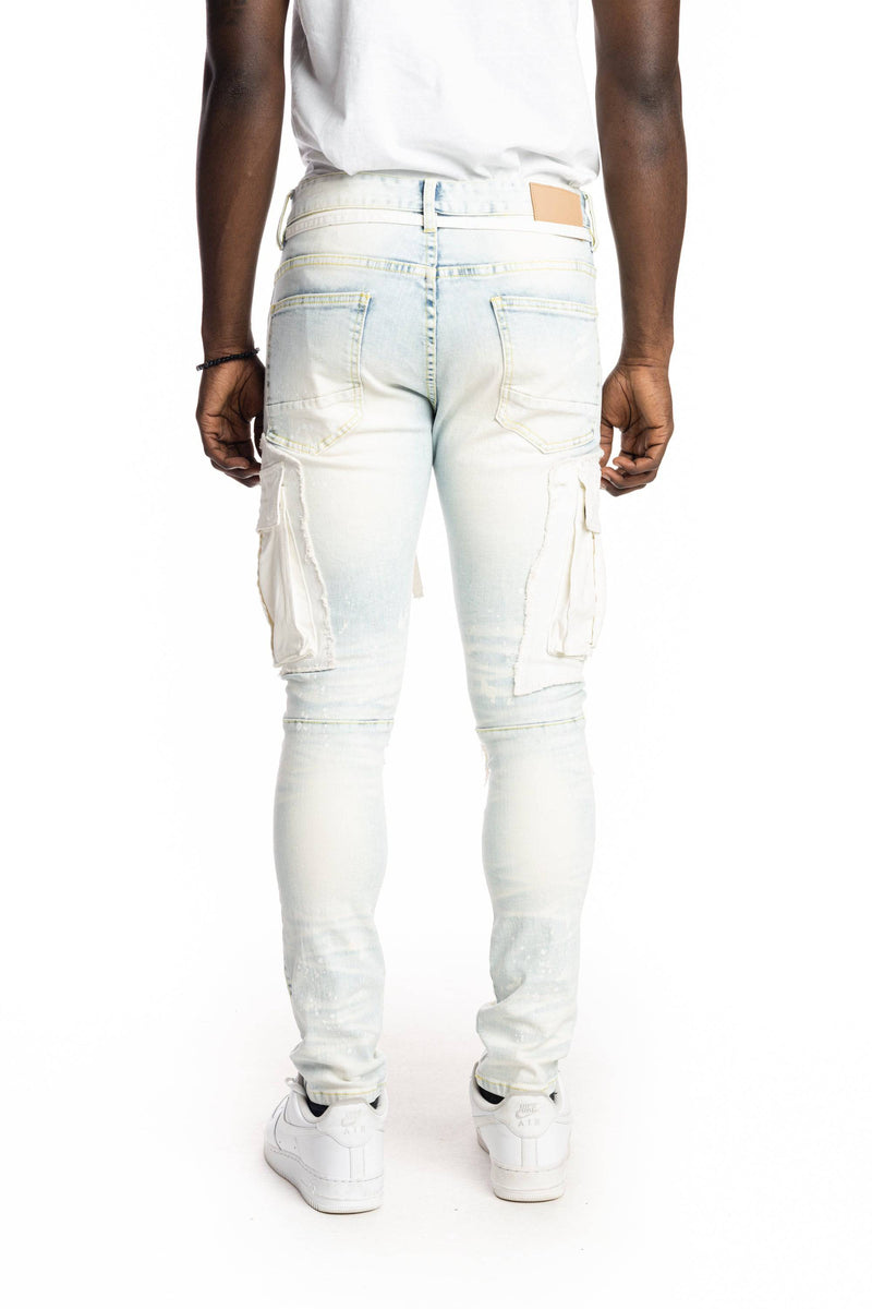 Belted Cargo Fashion Jeans Plaster Blue - Smoke Rise