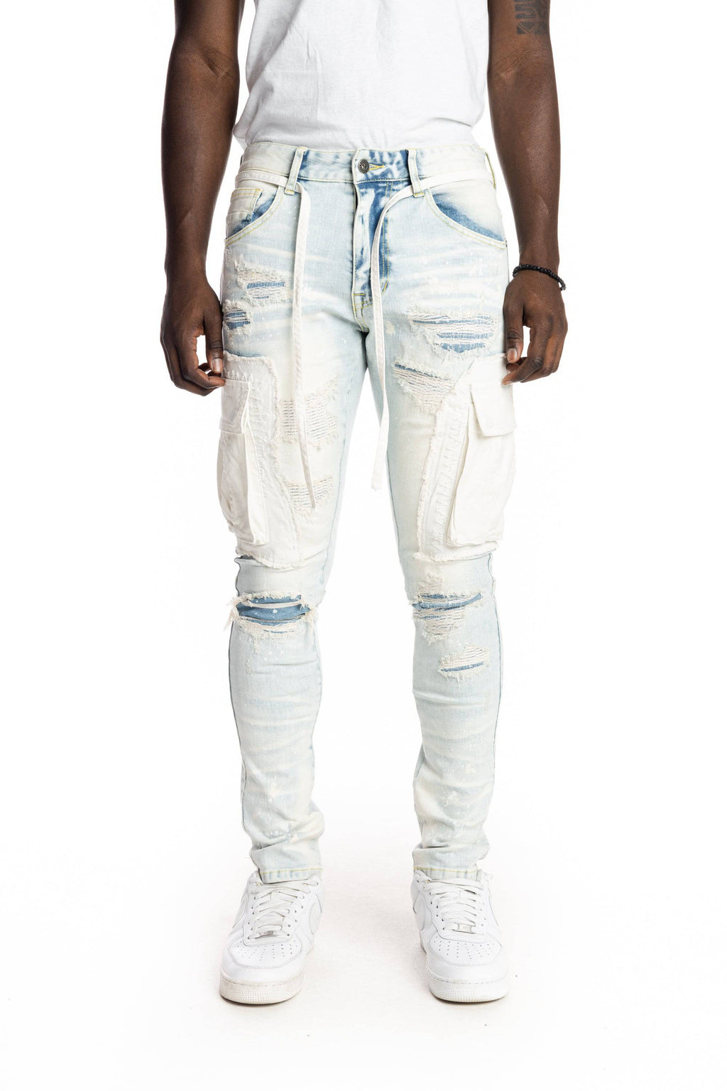 Belted Cargo Fashion Jeans Plaster Blue - Smoke Rise