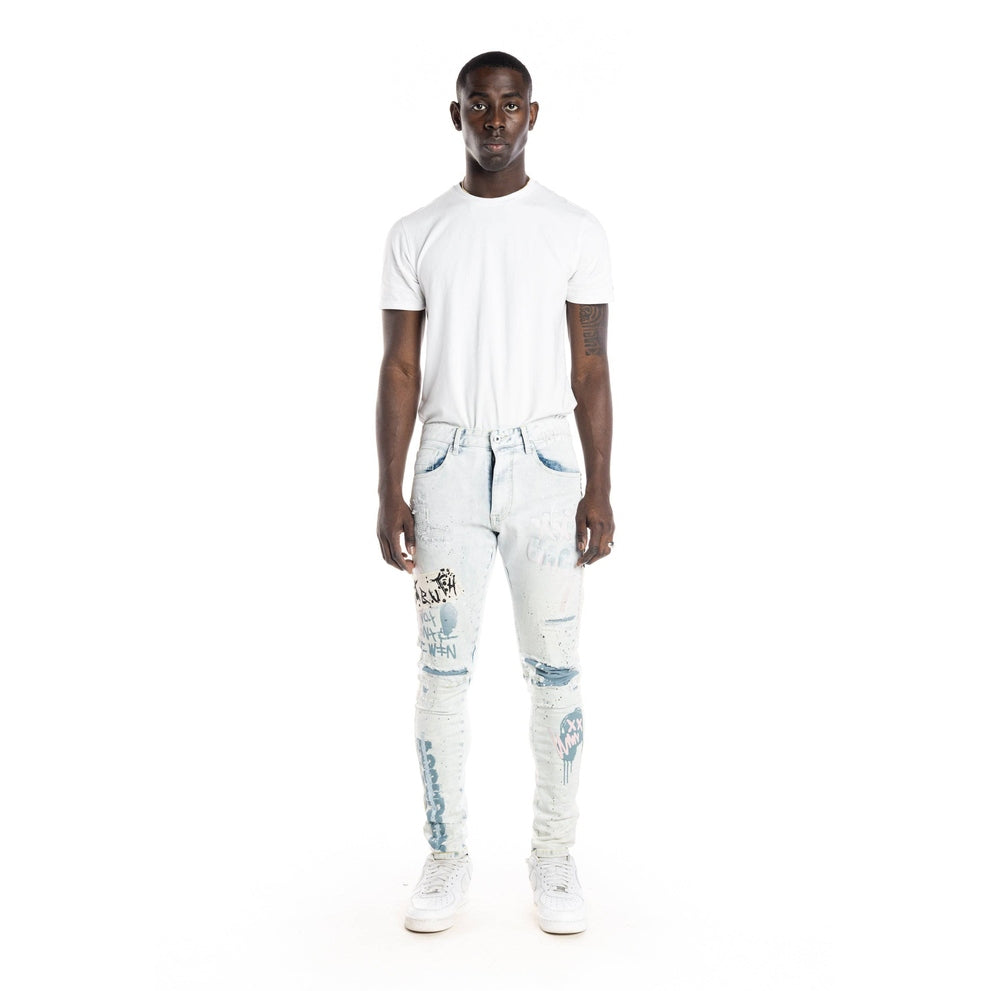 Smoke Rise Overspray Fashion Jeans- Opaque Blue