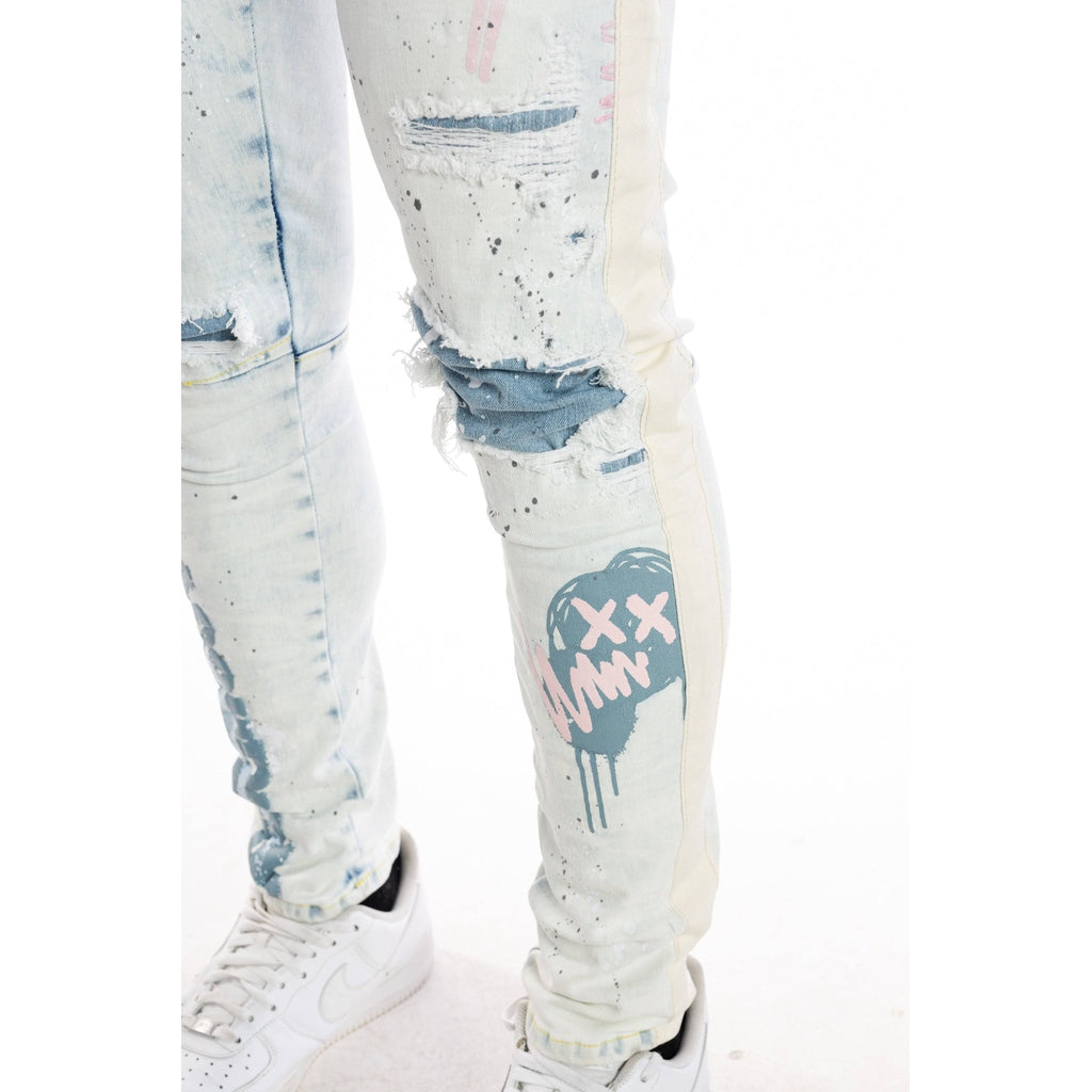 Smoke Rise Overspray Fashion Jeans- Opaque Blue