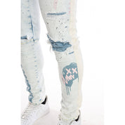 Smoke Rise Overspray Fashion Jeans- Opaque Blue