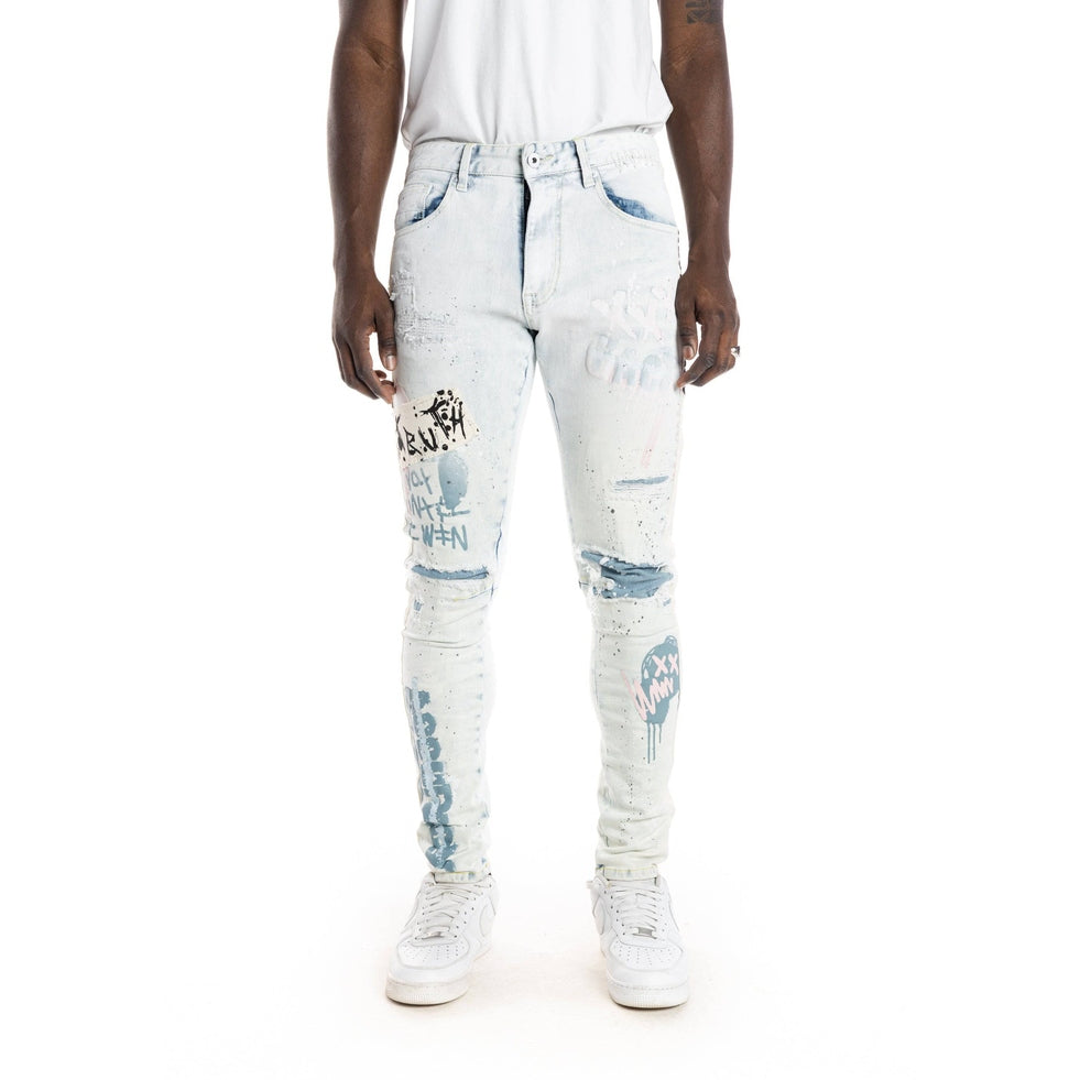 Smoke Rise Overspray Fashion Jeans- Opaque Blue