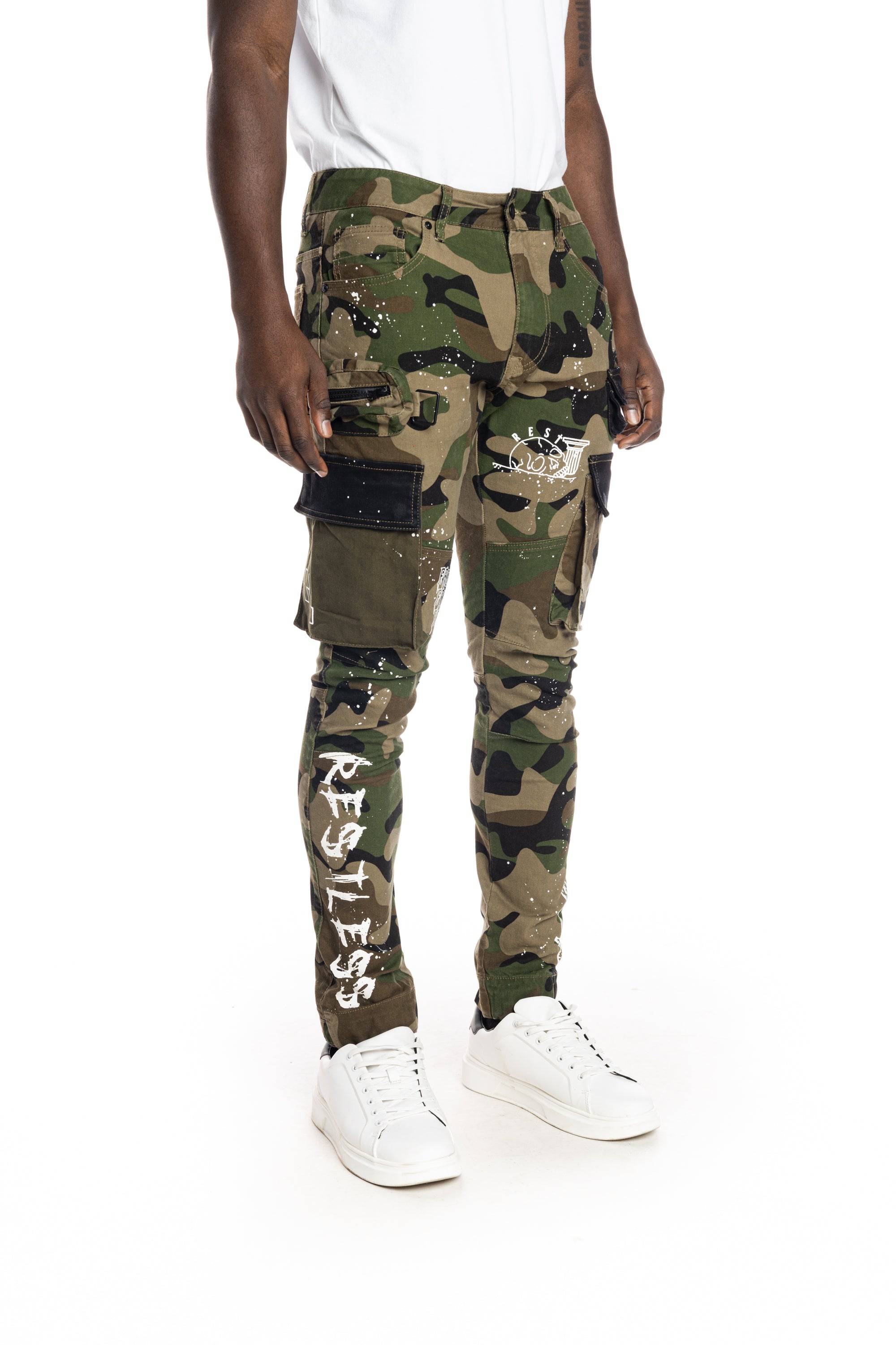 Smoke Rise Printed Utility Twill Cargo Overalls