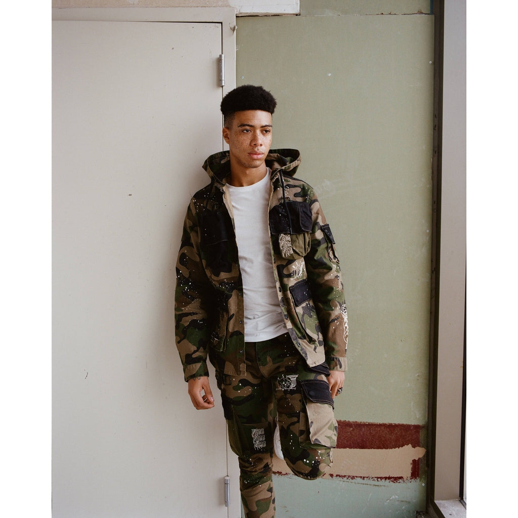 Smoke Rise Printed Utility Twill Cargo Overalls