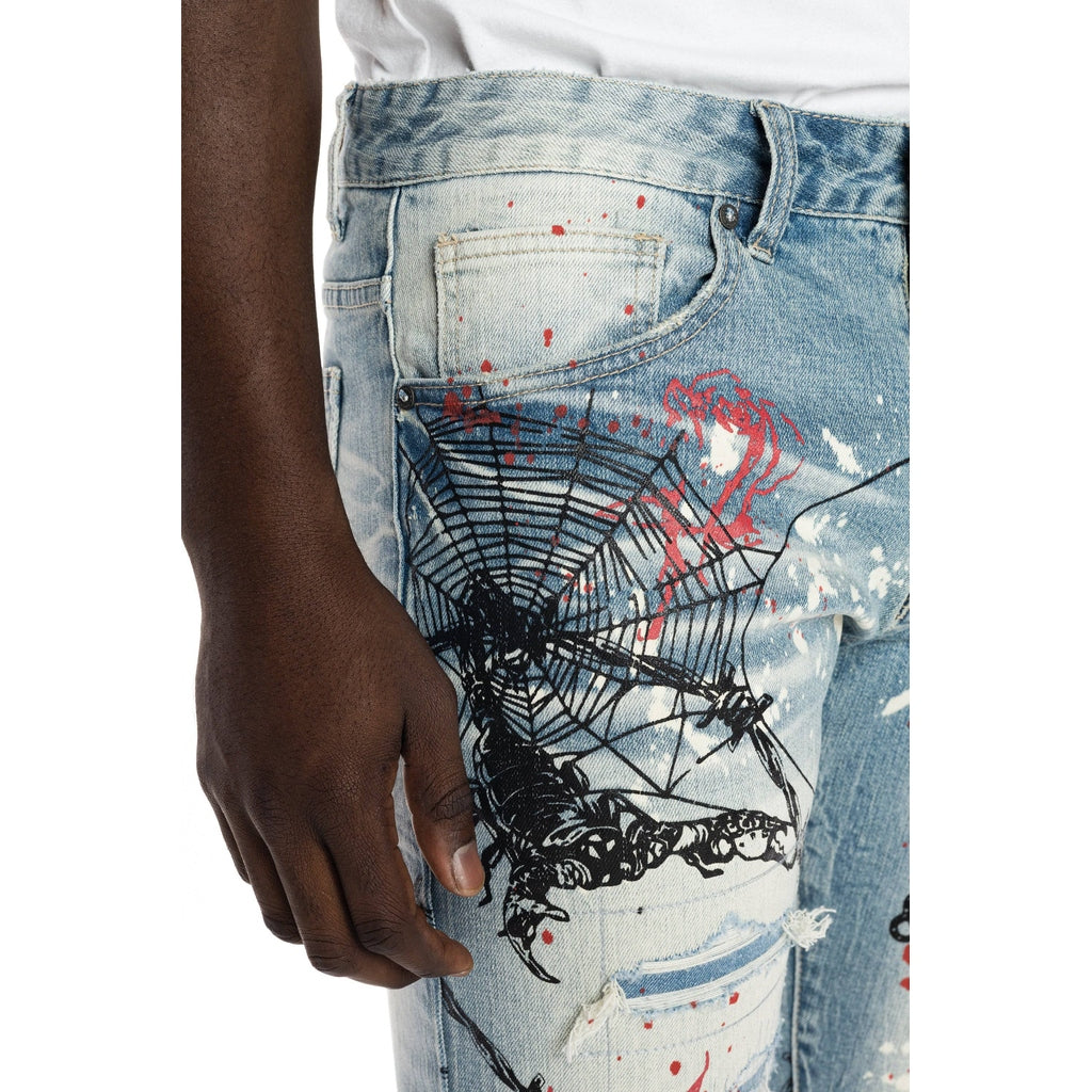 Smoke Rise Scorpion Fashion Jean Shorts - Brighton Blue