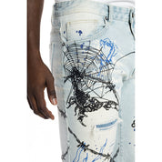 Smoke Rise Scorpion Fashion Jean Shorts - Speckle Blue