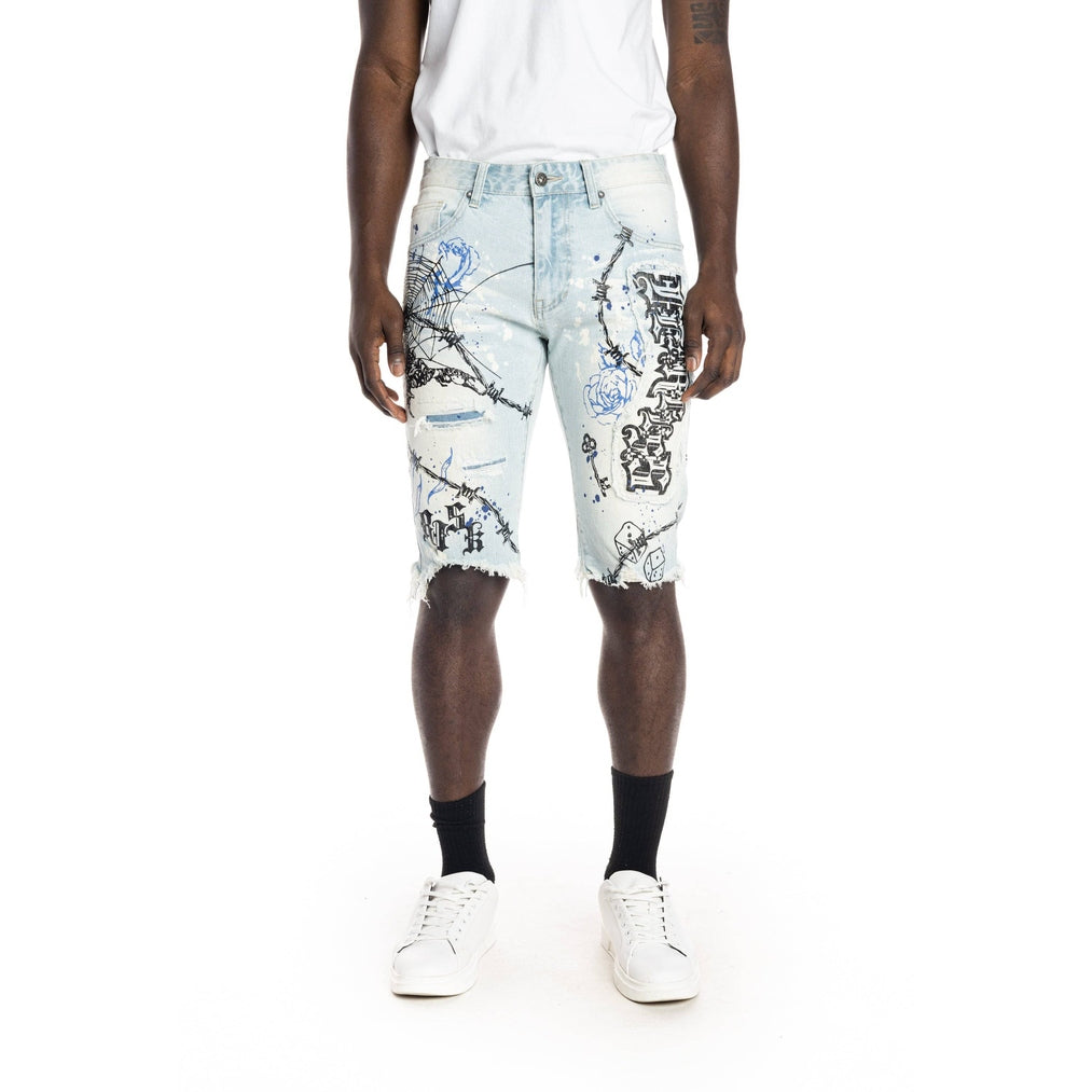 Smoke Rise Scorpion Fashion Jean Shorts - Speckle Blue