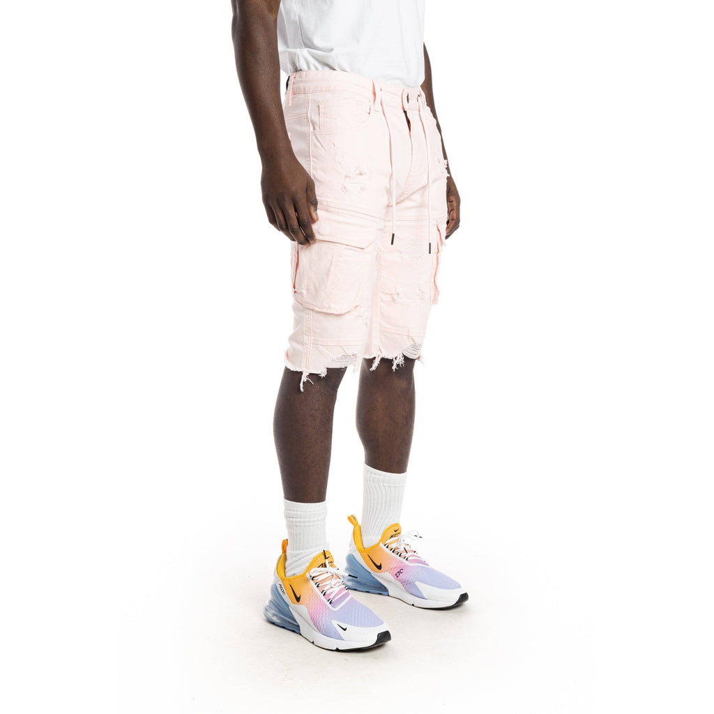 Smoke Rise Rip And Repair Semi Basic Twill Short - Pale Pink