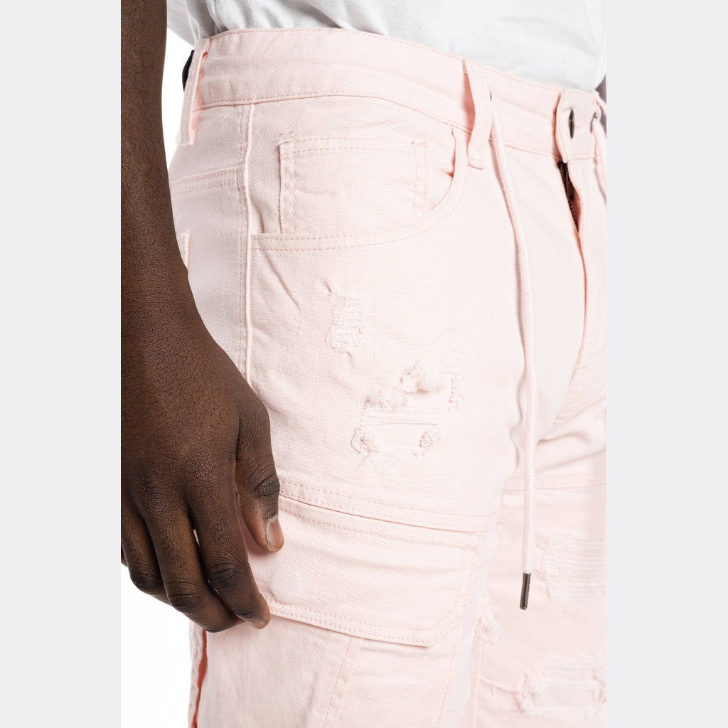 Smoke Rise Rip And Repair Semi Basic Twill Short - Pale Pink