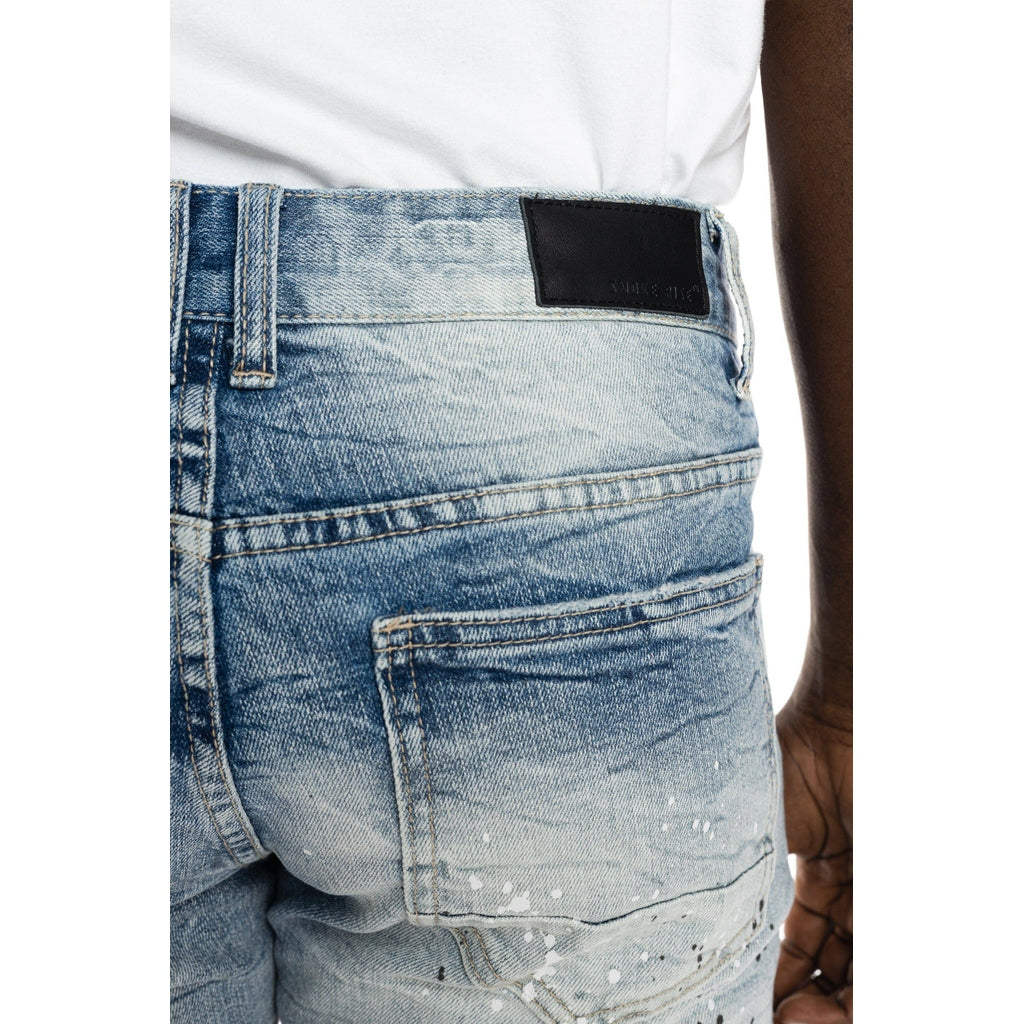 Smoke Rise Twill Applique Fashion Jean Shorts - Canal Blue