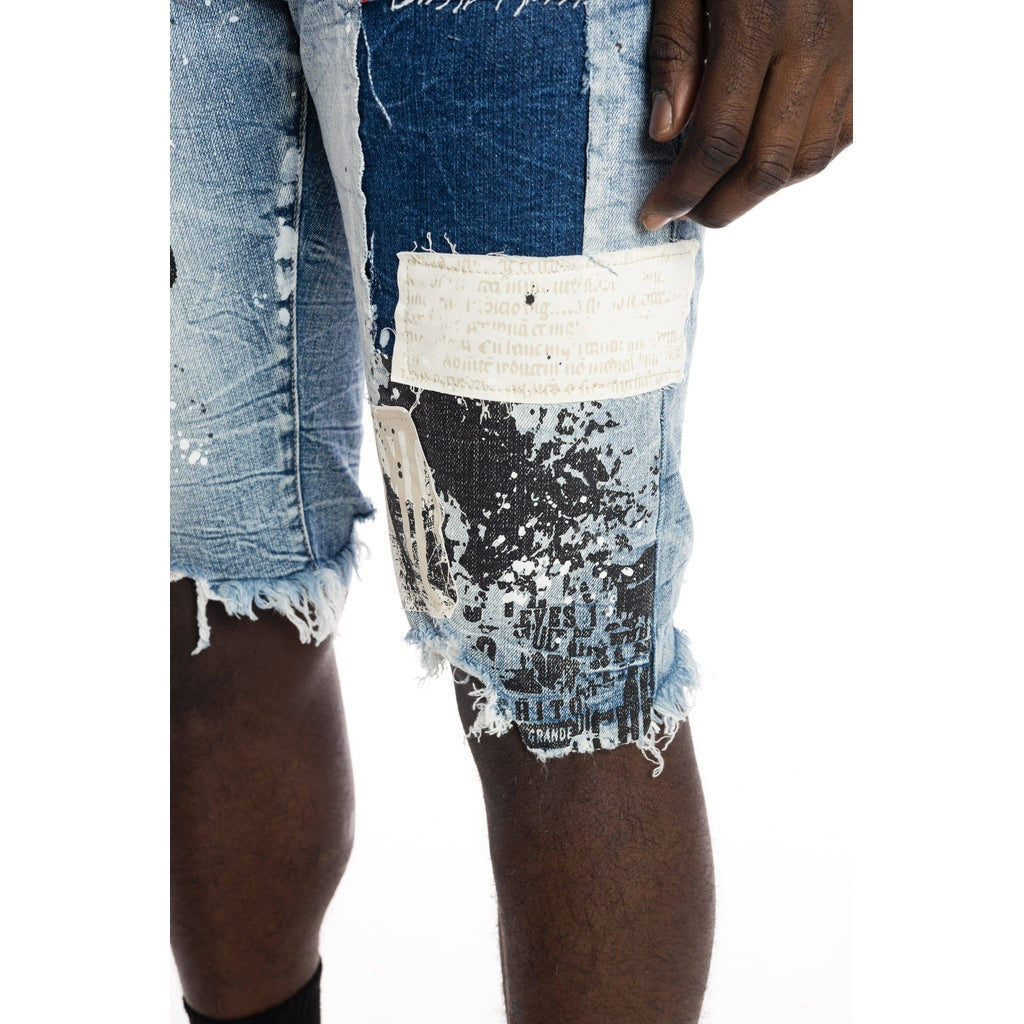 Smoke Rise Twill Applique Fashion Jean Shorts - Canal Blue