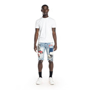 Smoke Rise Twill Applique Fashion Jean Shorts - Canal Blue