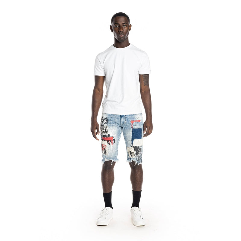 Twill Applique Fashion Denim Short Canal Blue - Smoke Rise