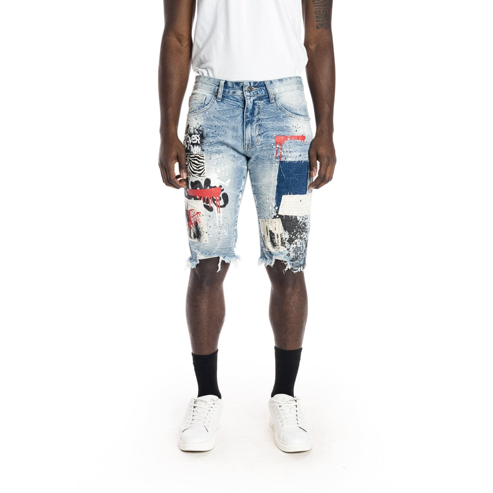 Smoke Rise Twill Applique Fashion Jean Shorts - Canal Blue