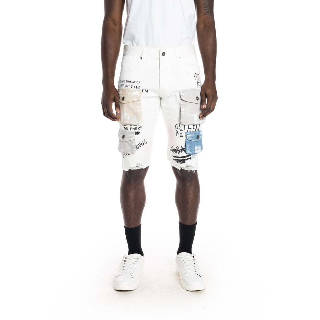 Smoke Rise Colorblock Jean Shorts - Ecru