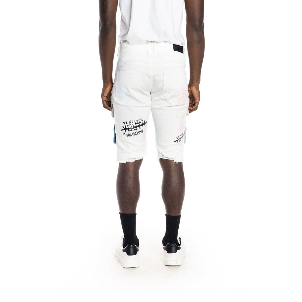 Smoke Rise Colorblock Jean Shorts - Ecru