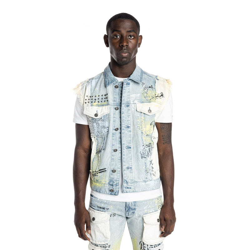 Colorblock Denim Vest Mulberry Blue - Smoke Rise