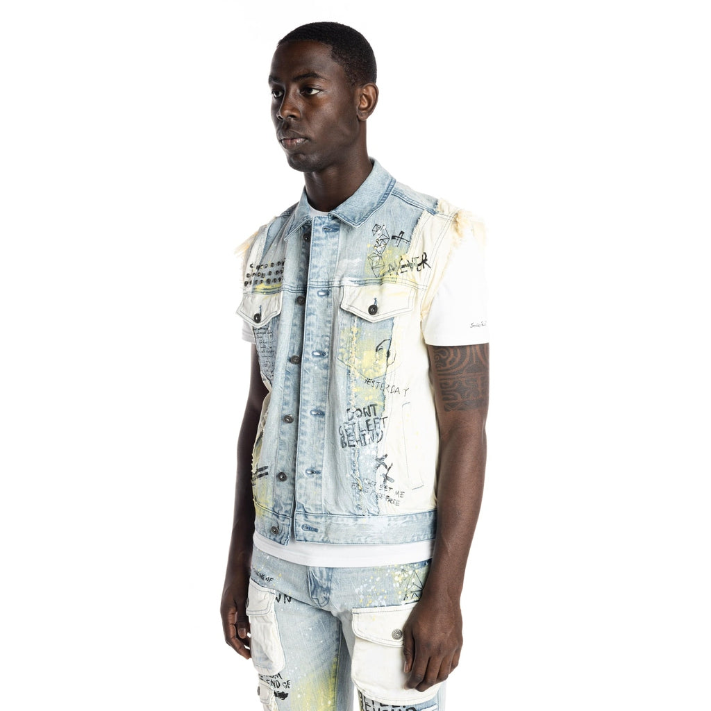 Smoke Rise Colorblock Denim Vest - Mulberry Blue