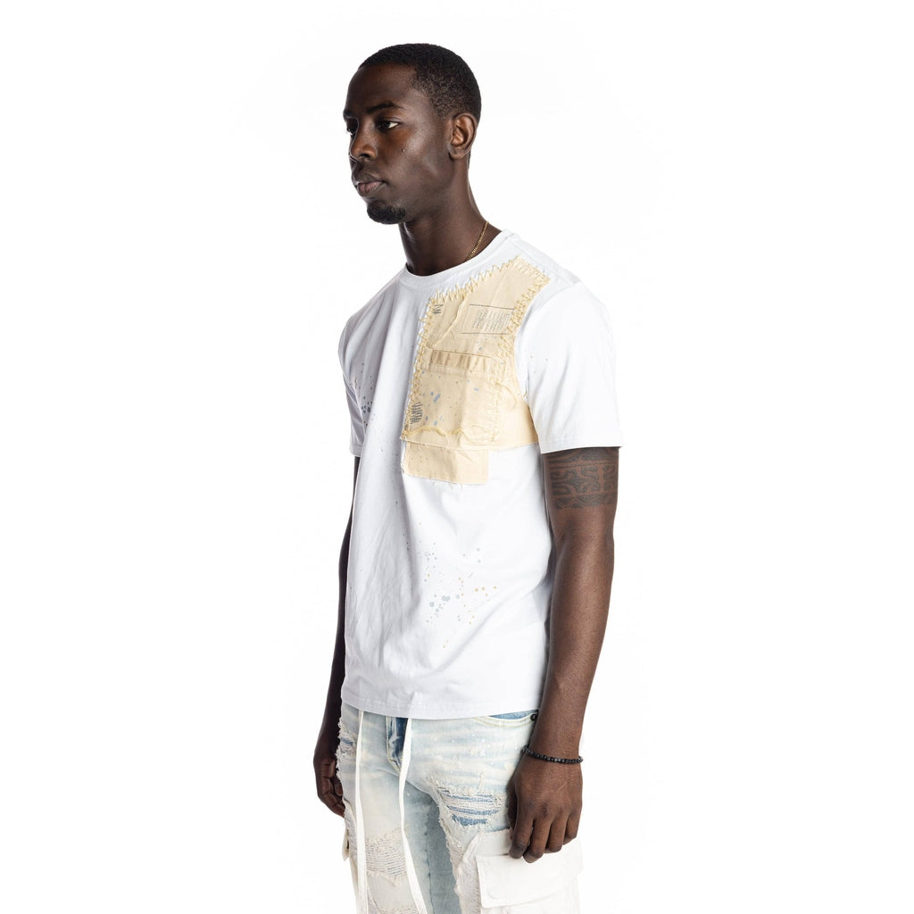 Smoke Rise Patchwork Pocket Fashion Tee - White