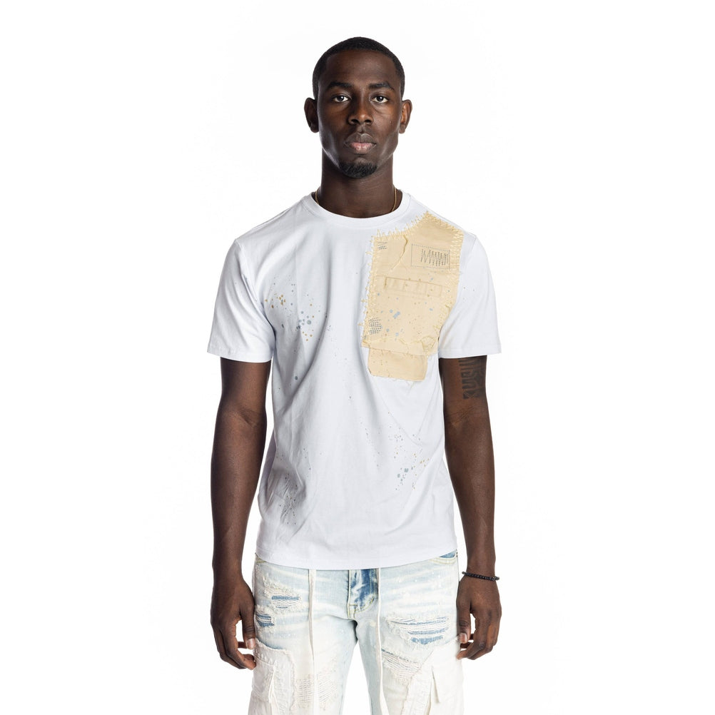 Smoke Rise Patchwork Pocket Fashion Tee - White