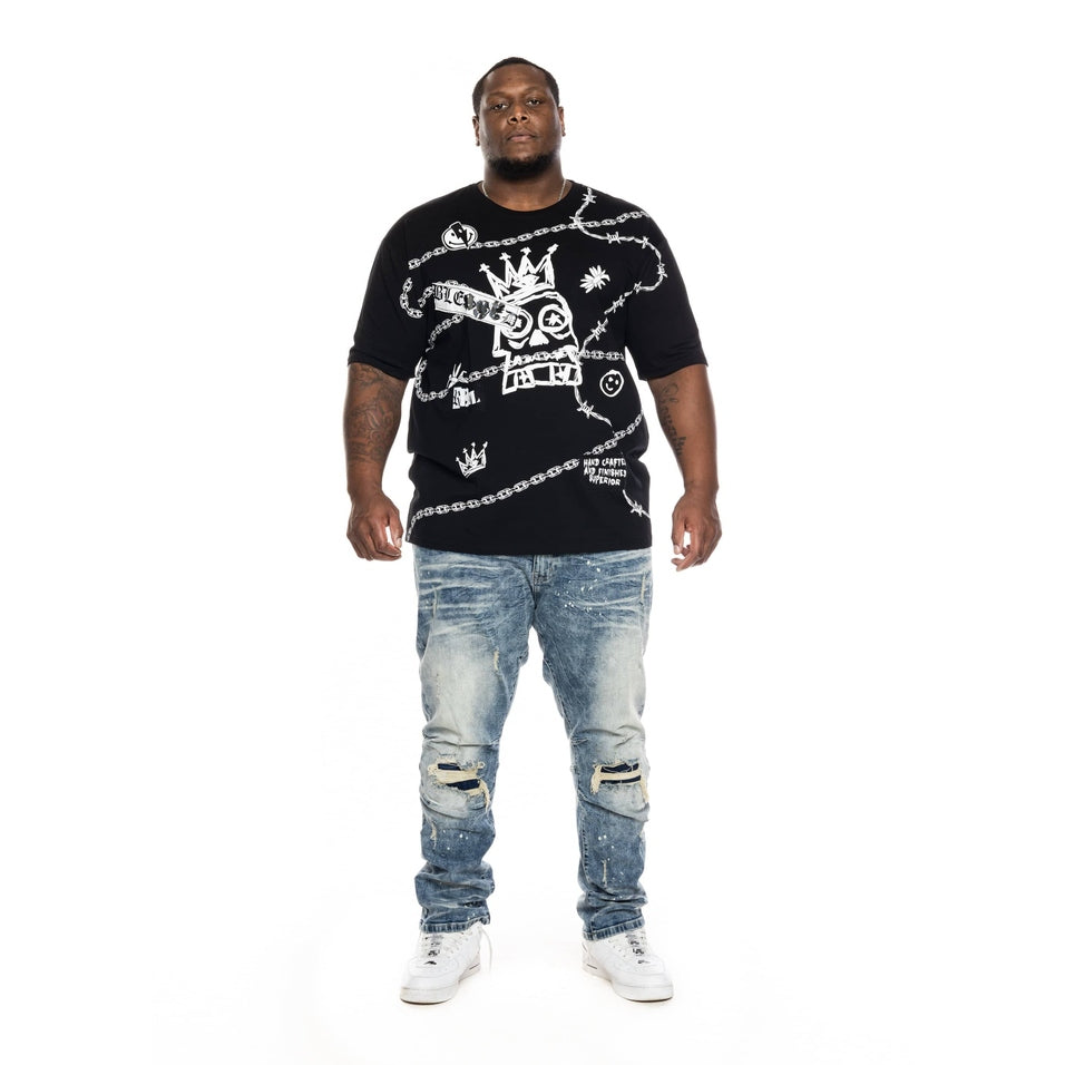 Smoke Rise Big and Tall Big and Tall Mixed Media Fashion Tee -Black