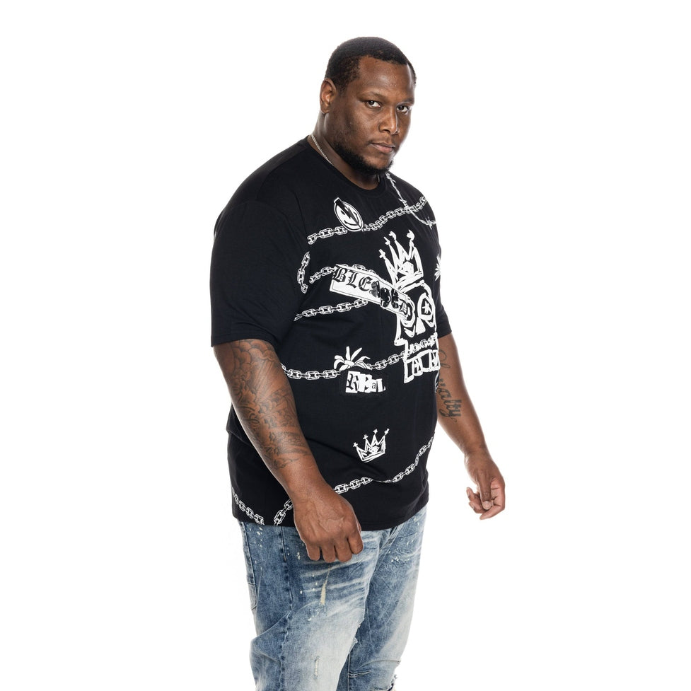 Smoke Rise Big and Tall Big and Tall Mixed Media Fashion Tee -Black