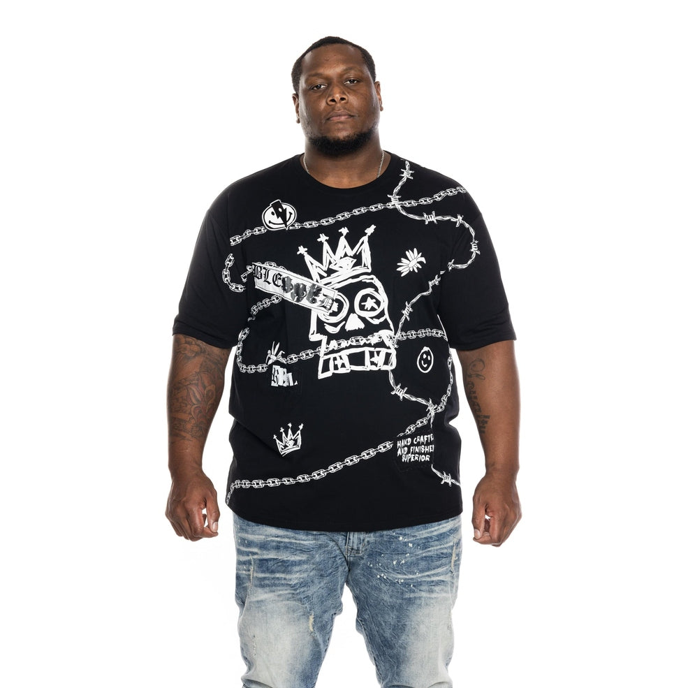 Smoke Rise Big and Tall Big and Tall Mixed Media Fashion Tee -Black