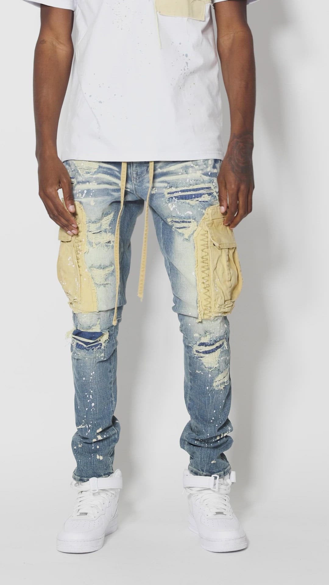 Belted Cargo Fashion Jeans - Brighton Blue
