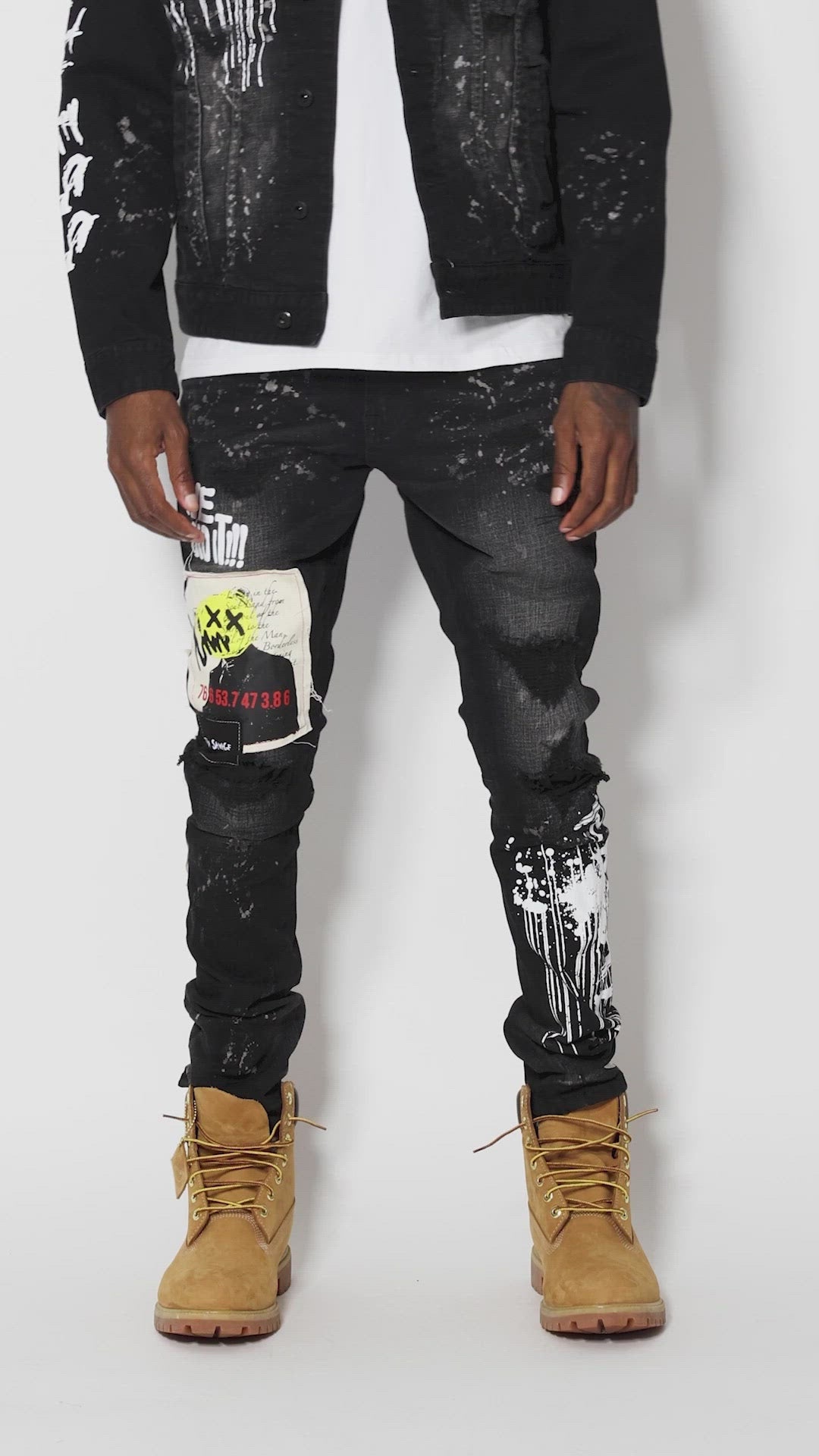 Graphic Patched Fashion Jeans - Dusty Black