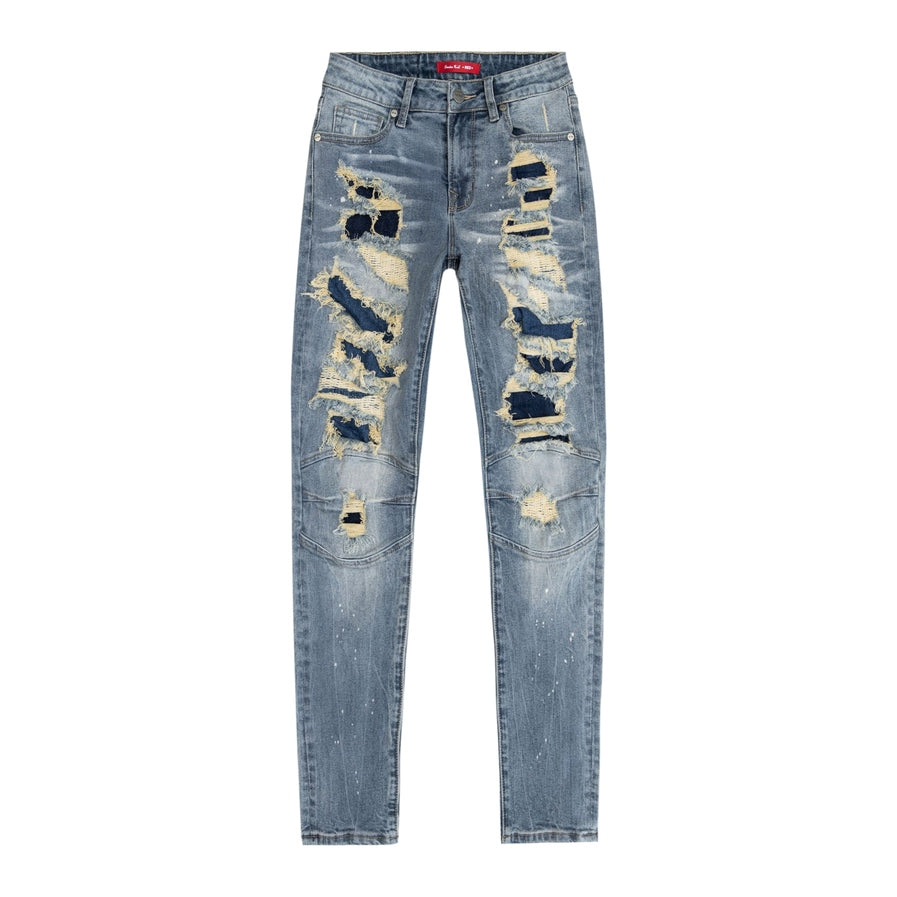 Smoke Rise RED Heavy Ripoff Semi Basic Denim Pants - Vegas Blue