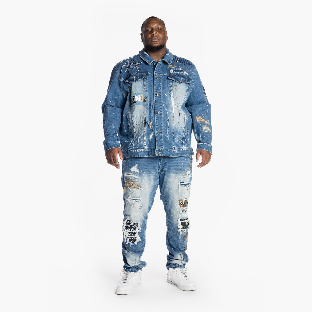 Smoke Rise Big and Tall Big and Tall Doodle Fashion Jacket - Bristol Blue