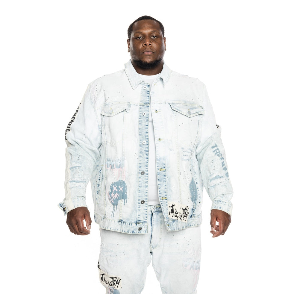 Smoke Rise Big and Tall Big and Tall Overspray Fashion Jean Jacket - Opaque Blue