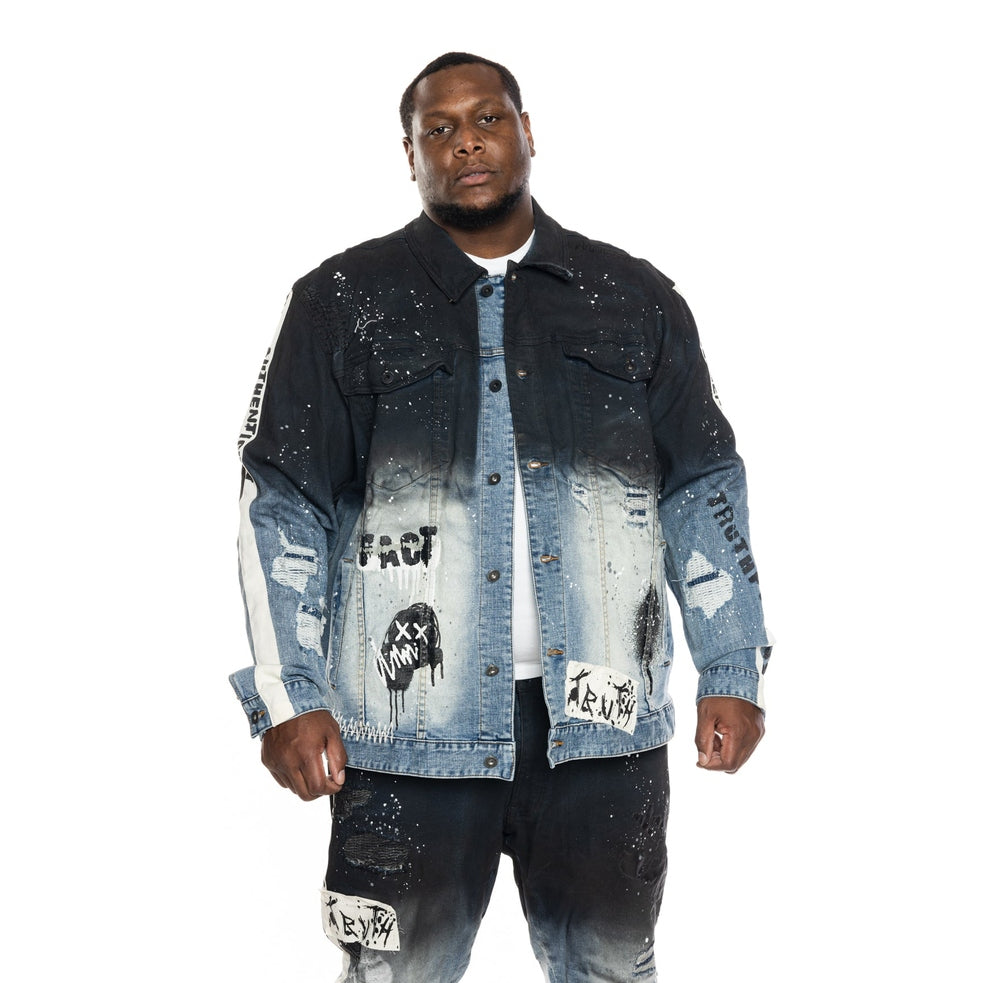 Smoke Rise Big and Tall Big and Tall Overspray Fashion Denim Jacket - Orient Blue