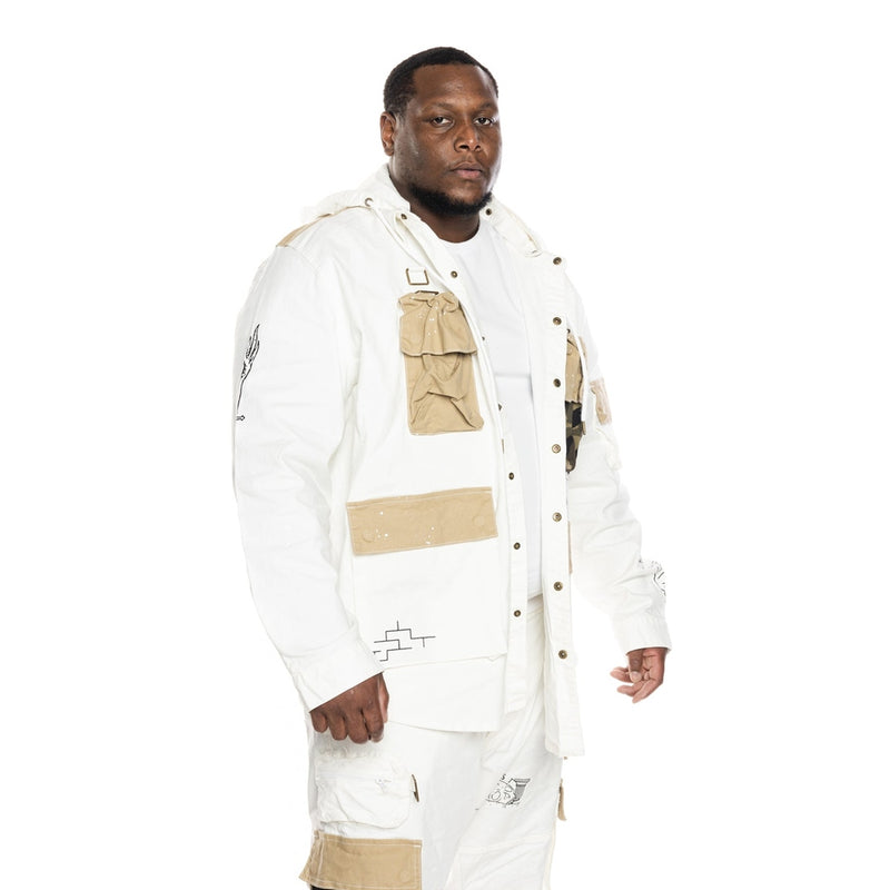 Big and Tall Utility Fashion Cargo Jacket With Hood Cream - Smoke Rise