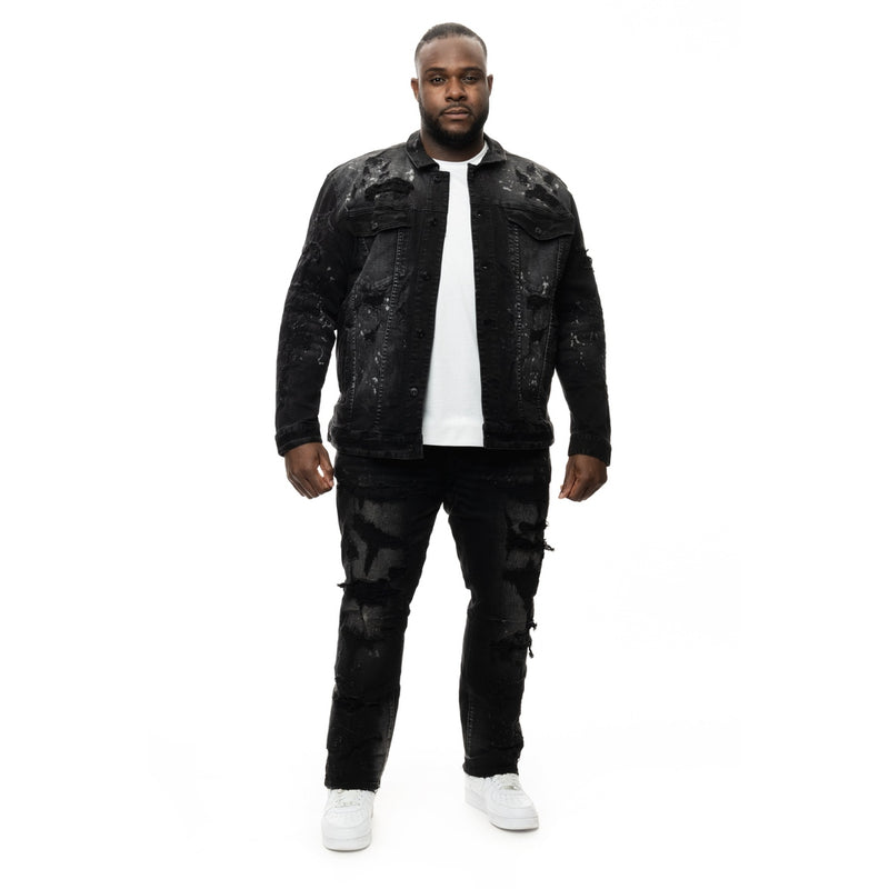 Big And Tall Overspray Utility Denim Jacket - Smoke Rise