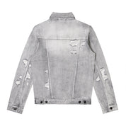 Smoke Rise Distressed Rip & Repair Jean Jacket - Union Grey