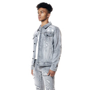 Smoke Rise Distressed Rip & Repair Jean Jacket - Union Grey