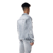 Smoke Rise Distressed Rip & Repair Jean Jacket - Union Grey