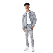 Smoke Rise Distressed Rip & Repair Jean Jacket - Union Grey