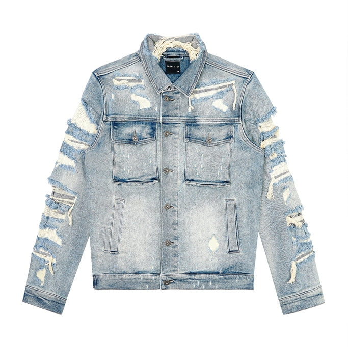 Smoke Rise Distressed Rip & Repair Jean Jacket - Suffolk Blue