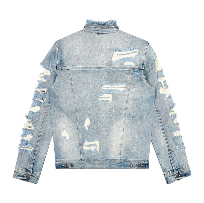 Smoke Rise Distressed Rip & Repair Jean Jacket - Suffolk Blue