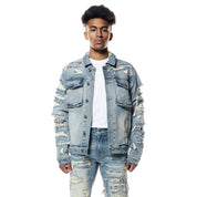 Smoke Rise Distressed Rip & Repair Jean Jacket - Suffolk Blue