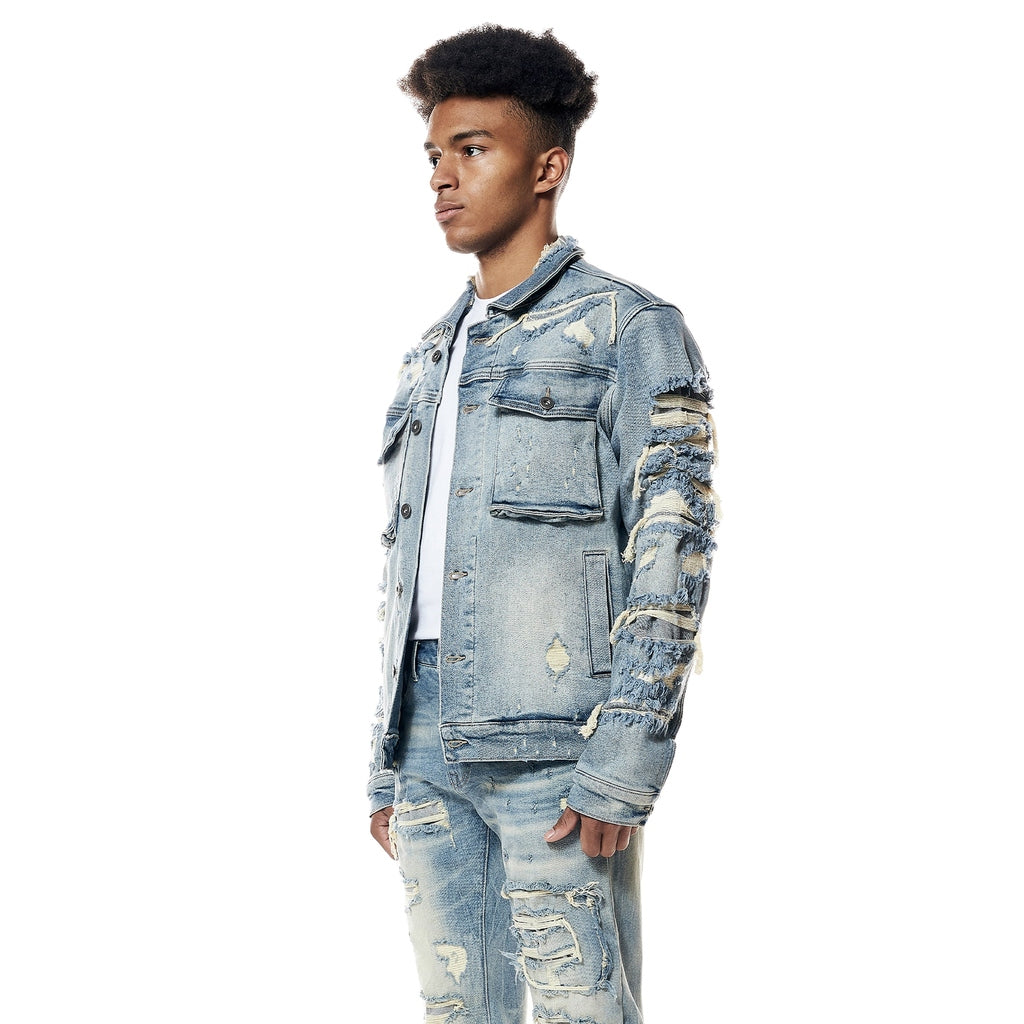 Smoke Rise Distressed Rip & Repair Jean Jacket - Suffolk Blue